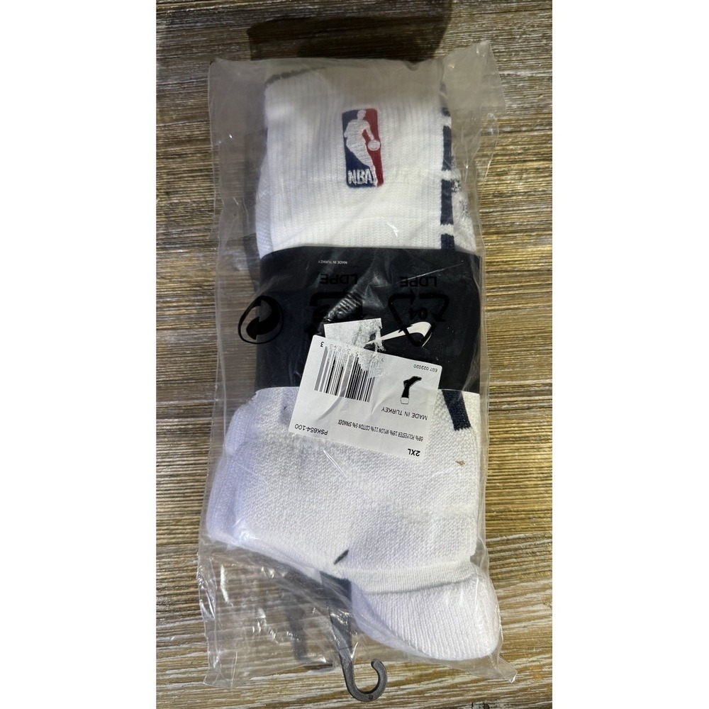 Nike NBA Elite Crew Basketball Socks White Navy Blue PSK654-100 Men's 2XL NWT